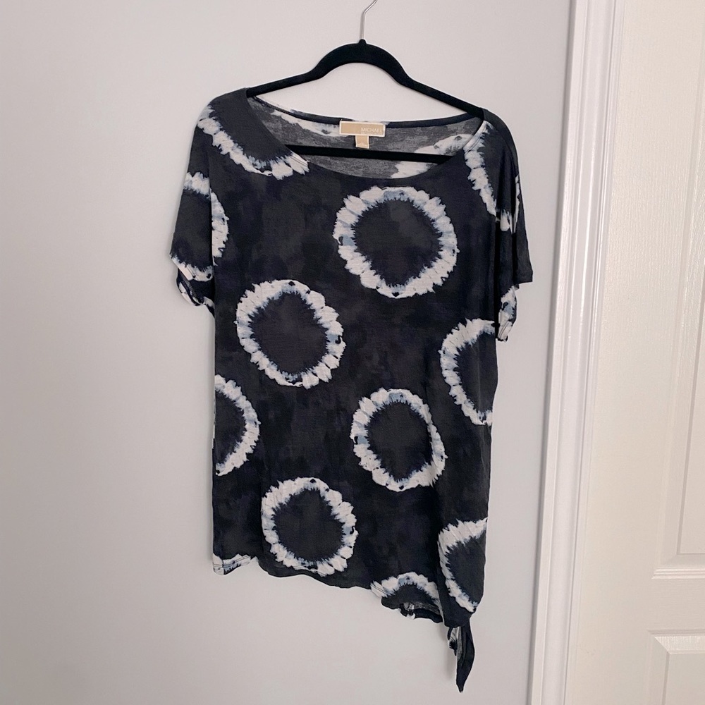 Michael Kors Blue Rings Tie Dye Asymmetrical Beach Vacation Summer Top